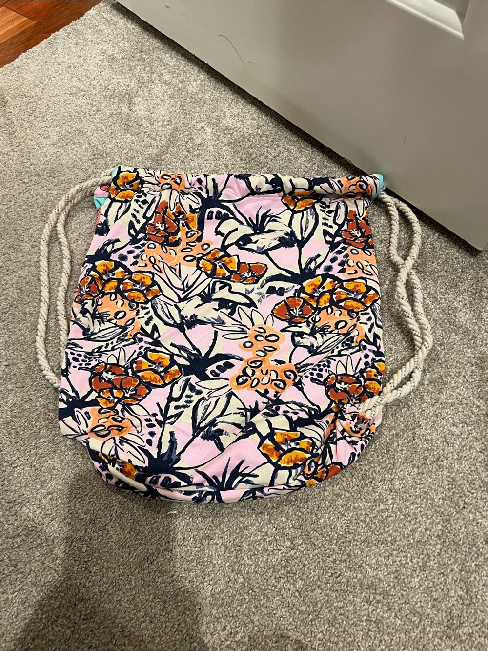 Maaji Pink & Orange Floral Drawstring Backpack